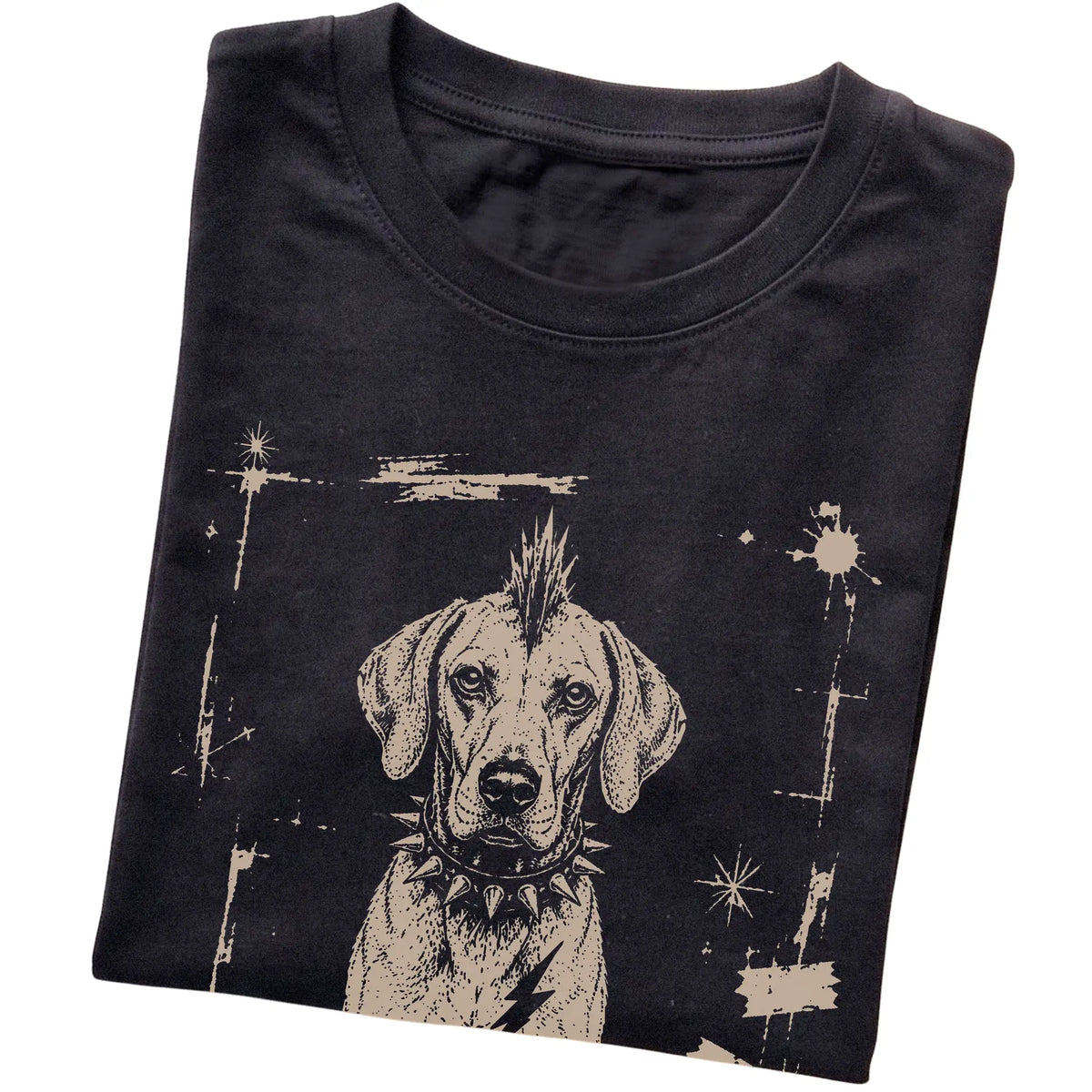 Black Punk Rock Vizsla T-shirt, folded view