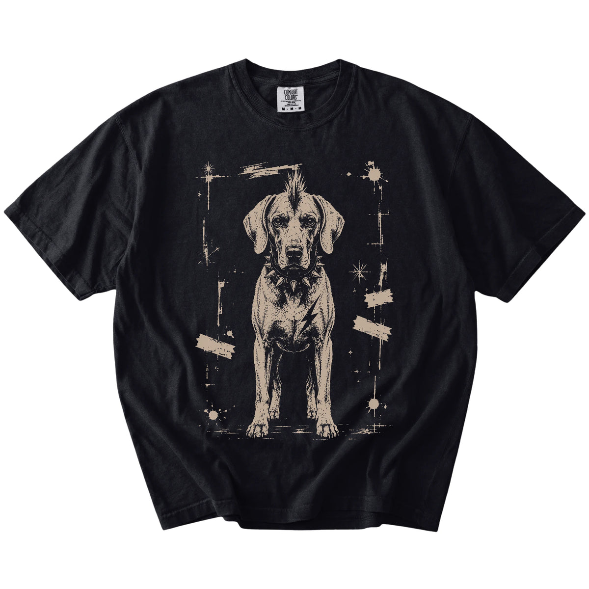 Black Punk Rock Weimaraner T-Shirt laid flat