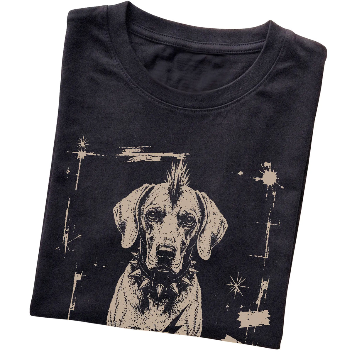 Black Punk Rock Weimaraner T-shirt, folded view
