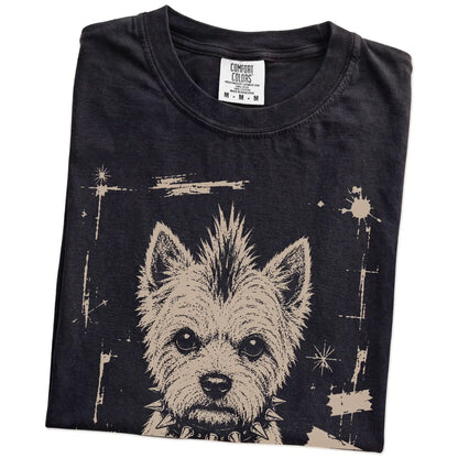 Folded Black Punk Rock Westie T-Shirt showing the graphic
