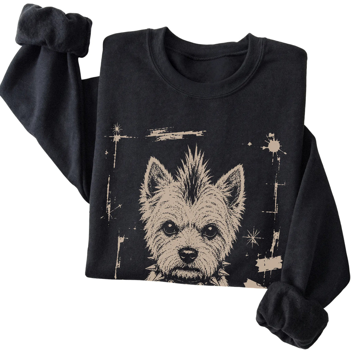 Black Punk Rock Westie sweatshirt, folded view