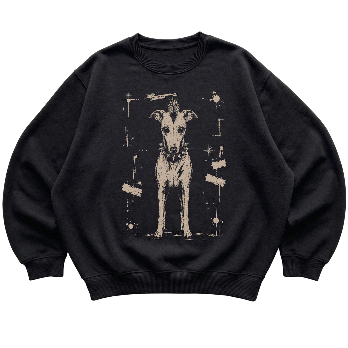 Black Punk Rock Whippet sweatshirt, flat view