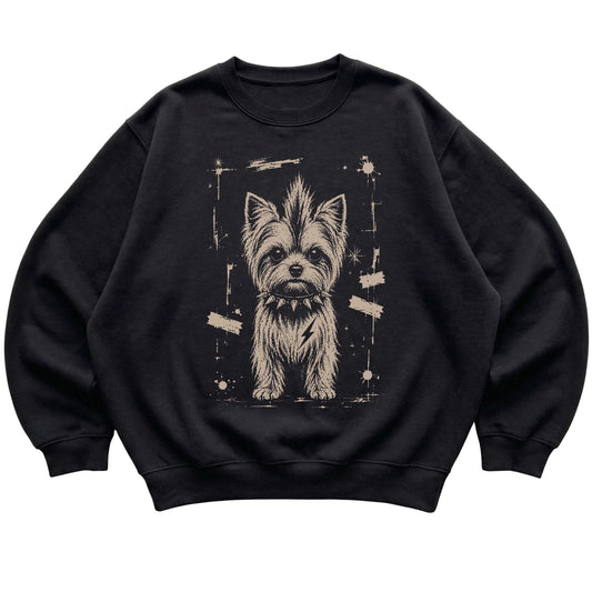 Black Punk Rock Yorkie sweatshirt, flat view