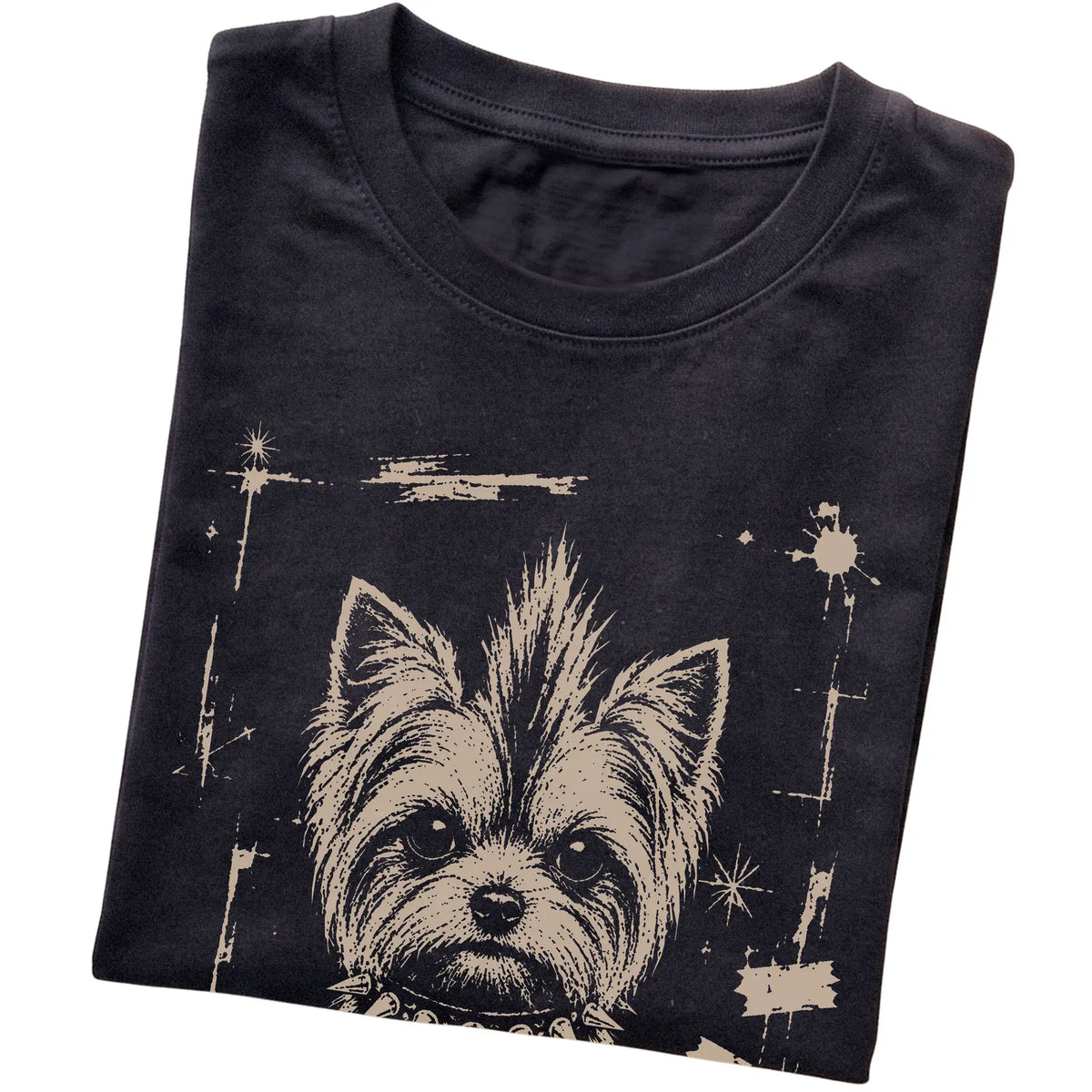 Black Punk Rock Yorkie T-shirt, folded view