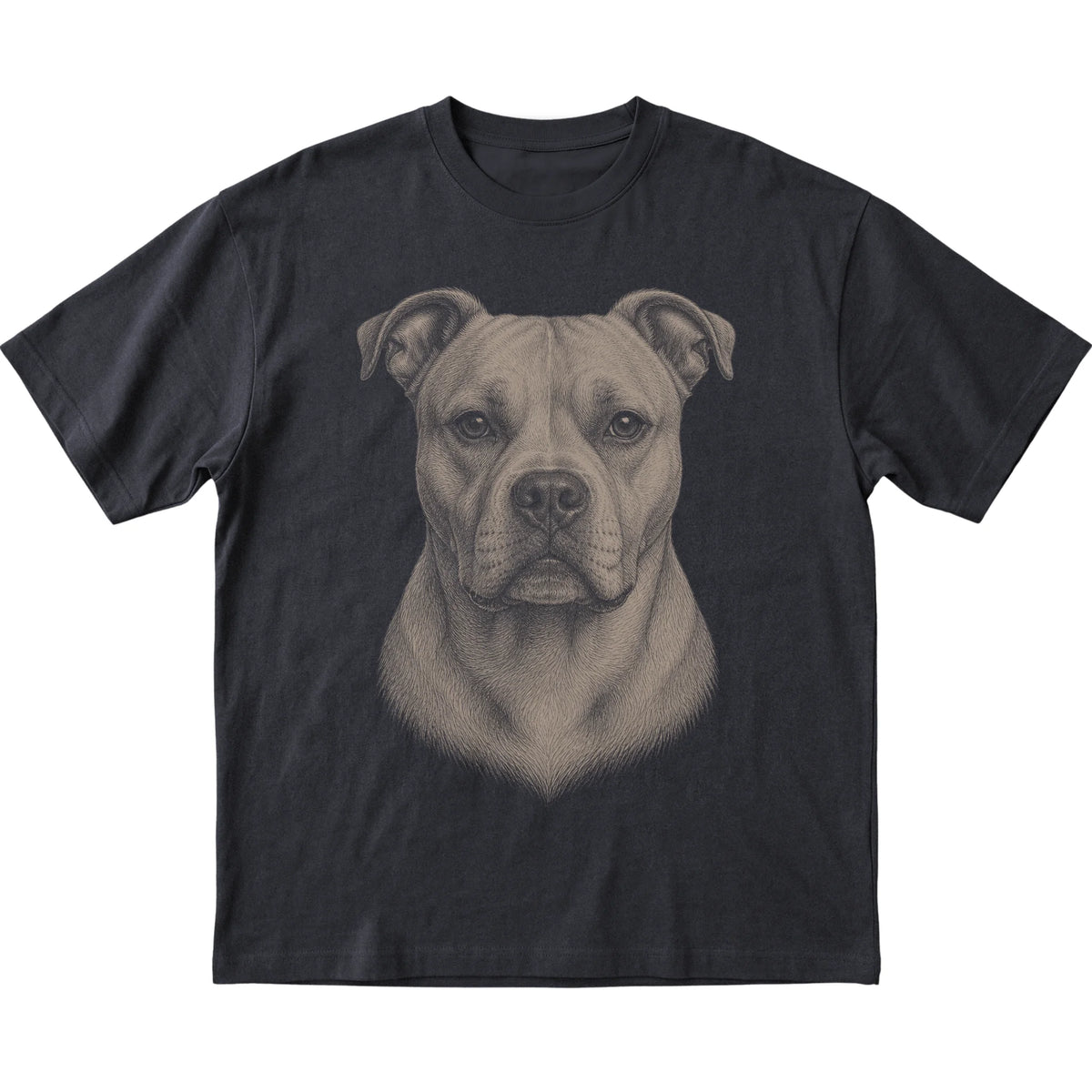Black Realistic Drawing American Bulldog T-shirt, flat view