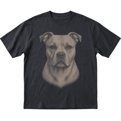 Black Realistic Drawing American Bulldog T-shirt, flat view