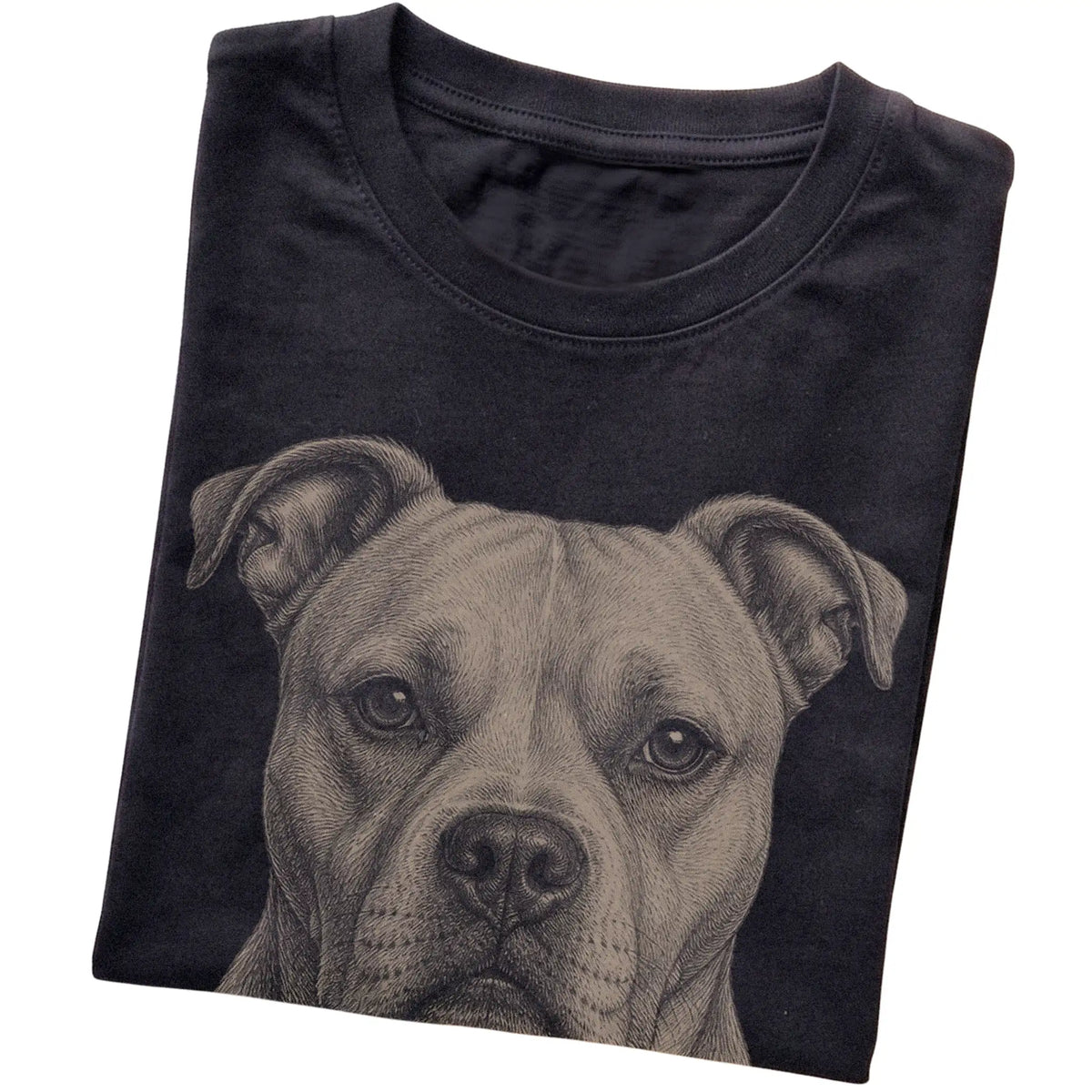 Black Realistic Drawing American Bulldog T-shirt, folded view