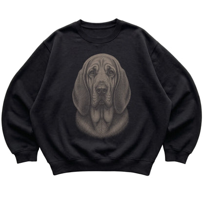 Black Realistic Drawing Bloodhound sweatshirt, flat view
