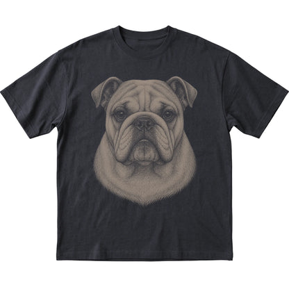 Black Realistic Drawing Bulldog T-shirt, flat view