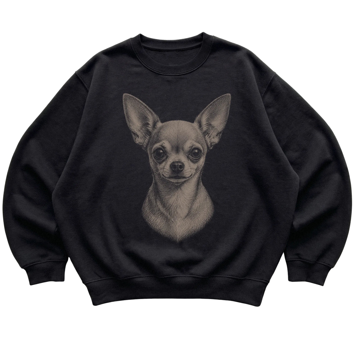 Black Realistic Drawing Chihuahua sweatshirt, flat view