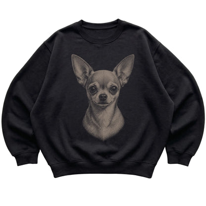 Black Realistic Drawing Chihuahua sweatshirt, flat view