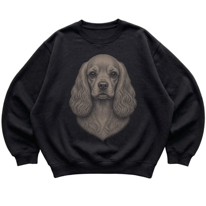 Black Realistic Drawing Cocker Spaniel sweatshirt, flat view