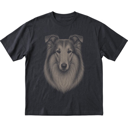 Black Realistic Drawing Collie T-shirt, flat view