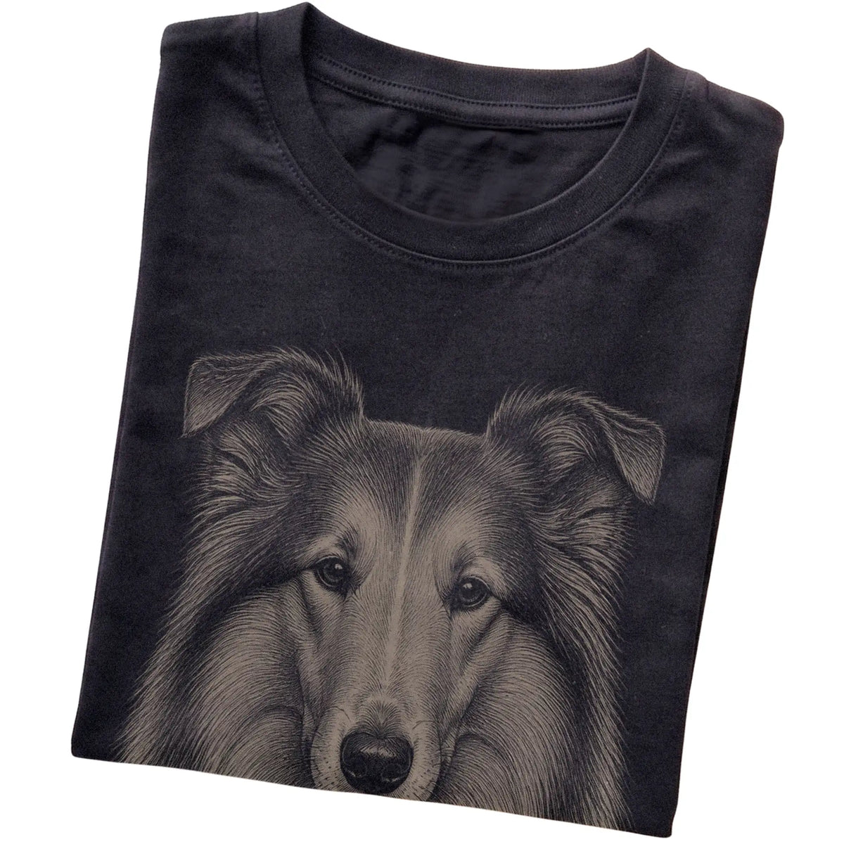 Black Realistic Drawing Collie T-shirt, folded view