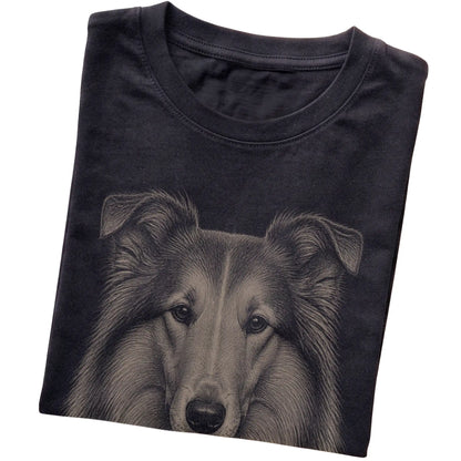 Black Realistic Drawing Collie T-shirt, folded view