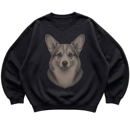 Black Realistic Drawing Corgi sweatshirt, flat view