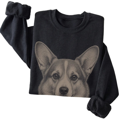 Black Realistic Drawing Corgi sweatshirt, folded view