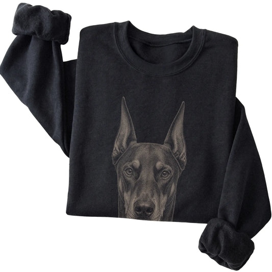 Black Realistic Drawing Doberman sweatshirt, folded view