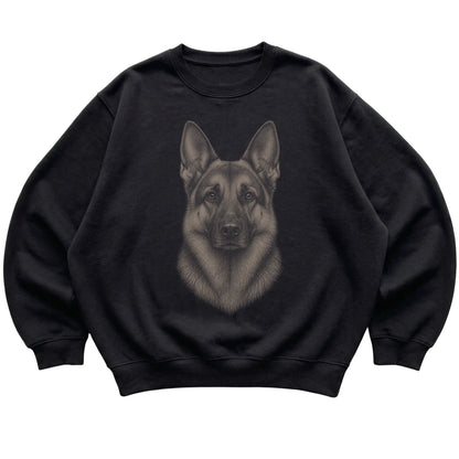 Black Realistic Drawing German Shepherd sweatshirt, flat view