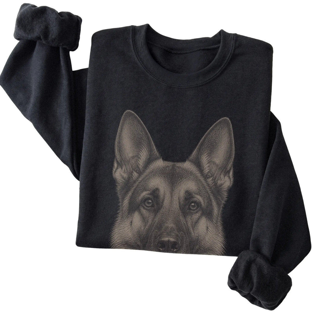 Black Realistic Drawing German Shepherd sweatshirt, folded view