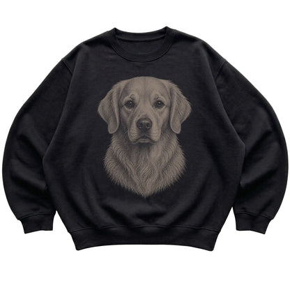 Black Realistic Drawing Golden Retriever sweatshirt, flat view