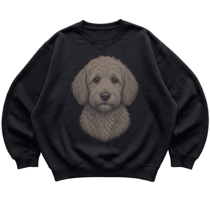 Black Realistic Drawing Goldendoodle sweatshirt, flat view