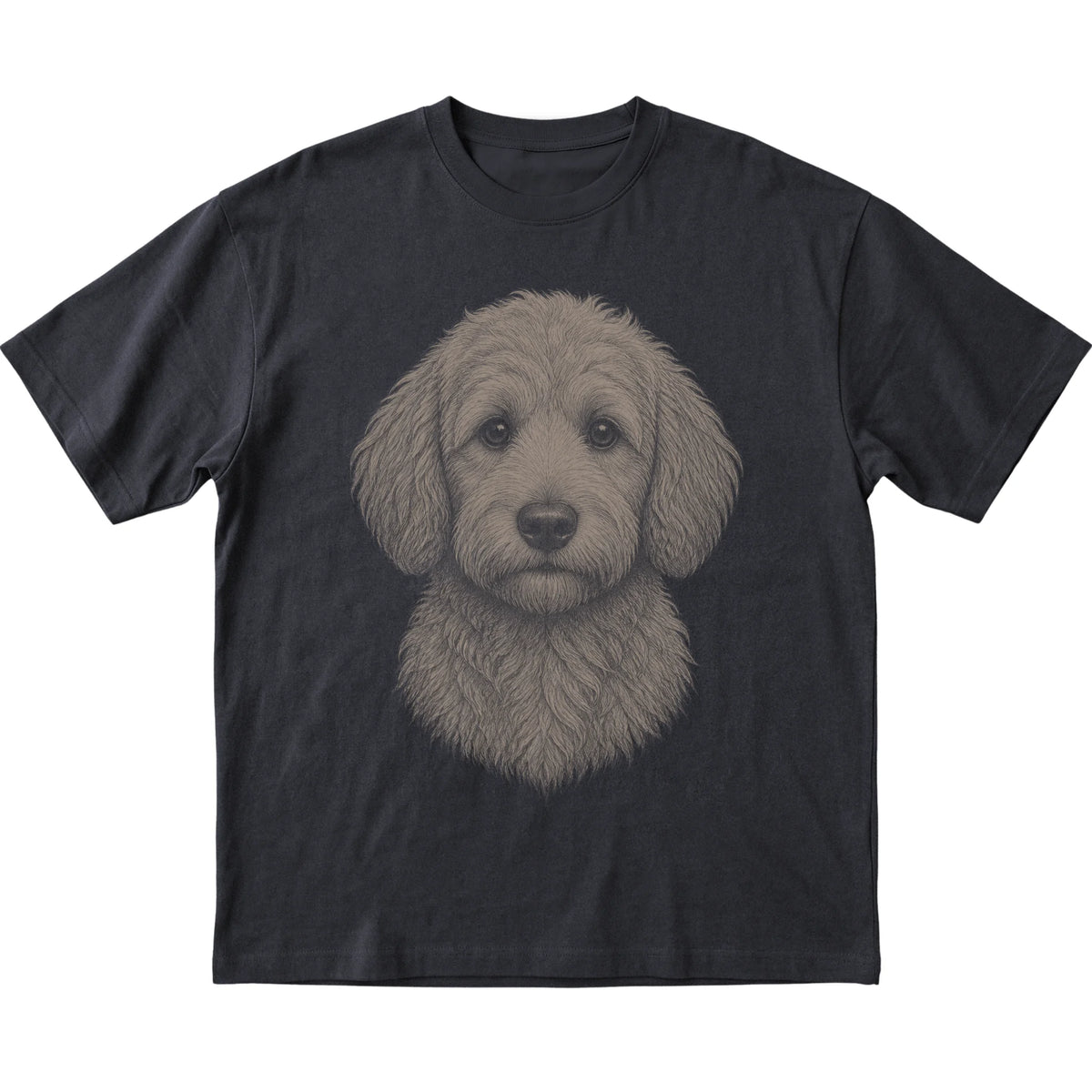 Black Realistic Drawing Goldendoodle T-shirt, flat view