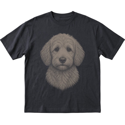 Black Realistic Drawing Goldendoodle T-shirt, flat view