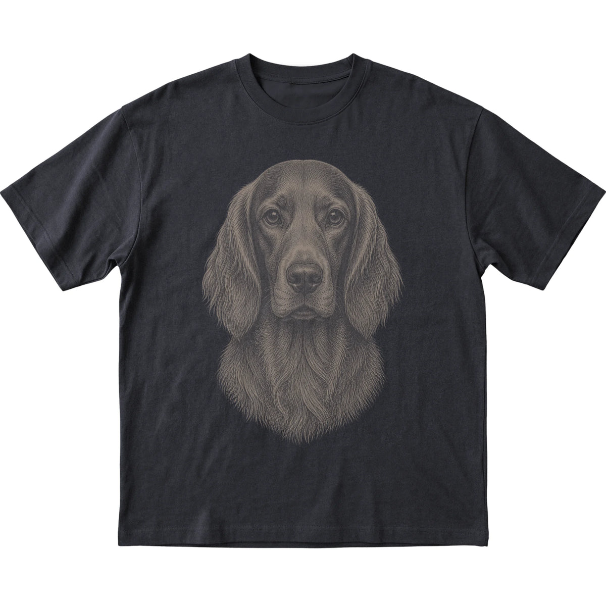 Black Realistic Drawing Irish Setter T-shirt, flat view