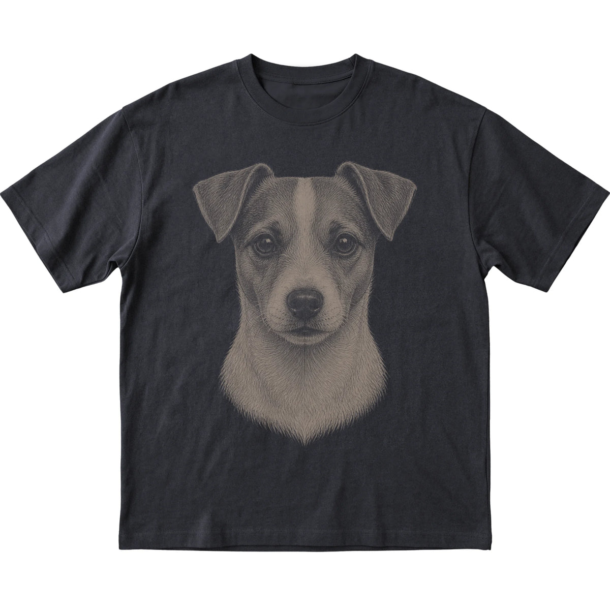 Black Realistic Drawing Jack Russell T-shirt, flat view