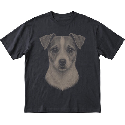 Black Realistic Drawing Jack Russell T-shirt, flat view