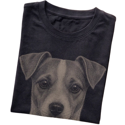 Black Realistic Drawing Jack Russell T-shirt, folded view