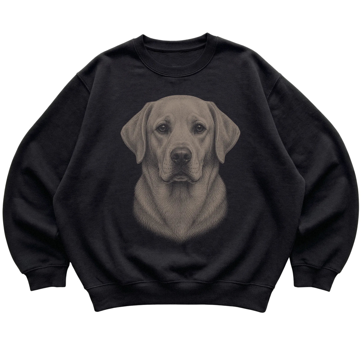 Black Realistic Drawing Labrador Retriever sweatshirt, flat view