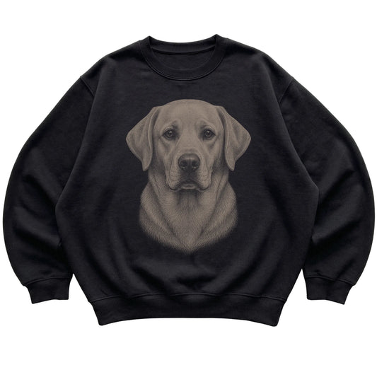 Black Realistic Drawing Labrador Retriever sweatshirt, flat view