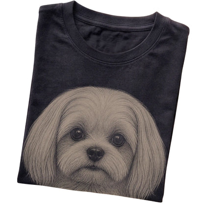 Black Realistic Drawing Maltese T-shirt, folded view