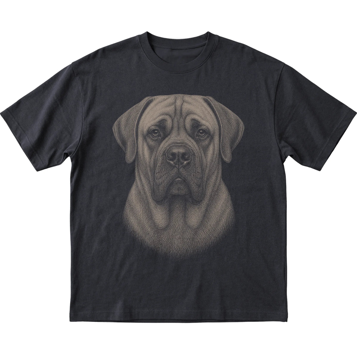 Black Realistic Drawing Mastiff T-shirt, flat view