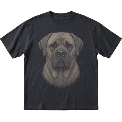Black Realistic Drawing Mastiff T-shirt, flat view