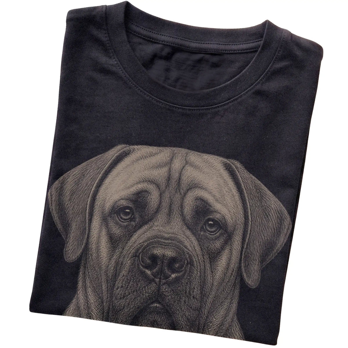 Black Realistic Drawing Mastiff T-shirt, folded view