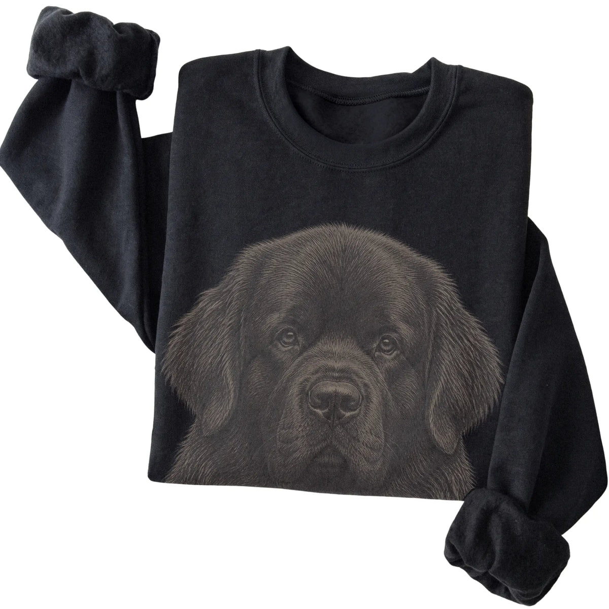 Black Realistic Drawing Newfie sweatshirt, folded view