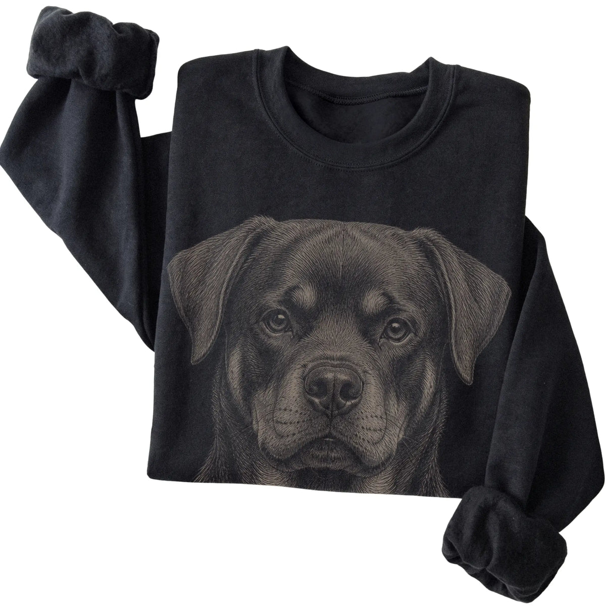 Black Realistic Drawing Rottweiler sweatshirt, folded view