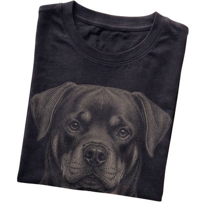 Black Realistic Drawing Rottweiler T-shirt, folded view