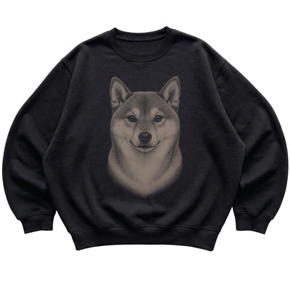 Black Realistic Drawing Shiba Inu sweatshirt, flat view