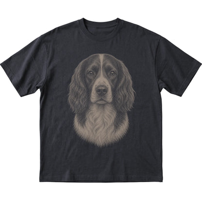 Black Realistic Drawing Springer Spaniel T-shirt, flat view