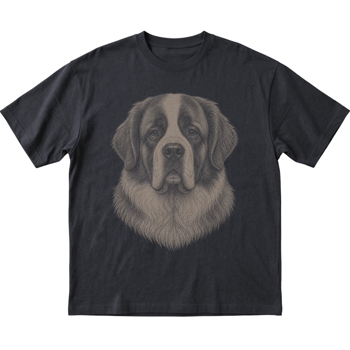 Black Realistic Drawing St Bernard T-shirt, flat view