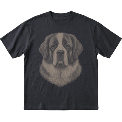 Black Realistic Drawing St Bernard T-shirt, flat view
