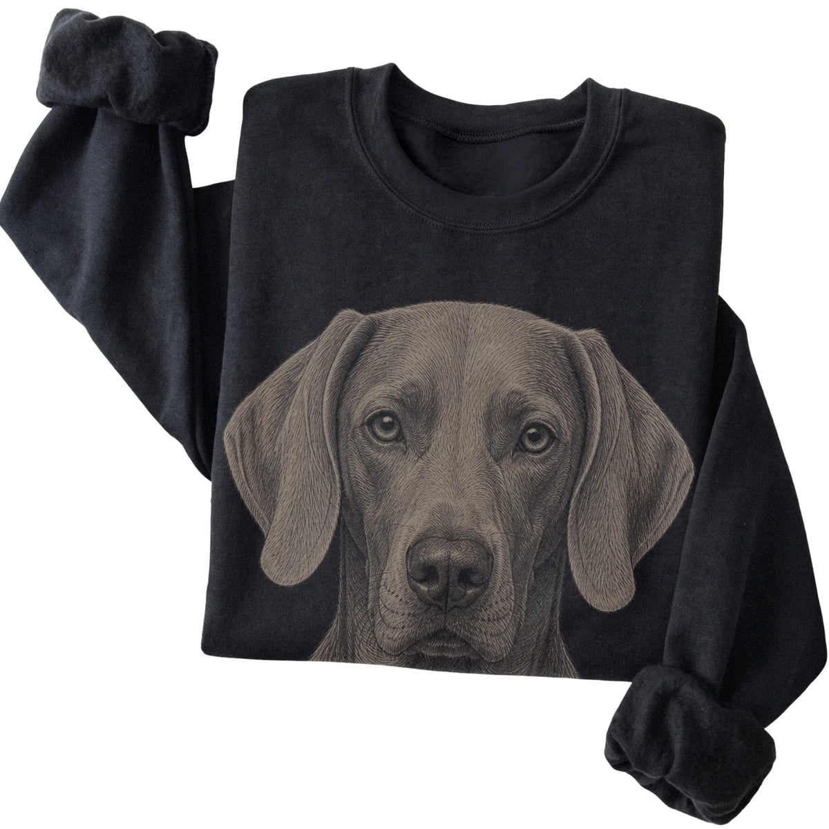 Black Realistic Drawing Weimaraner sweatshirt, folded view