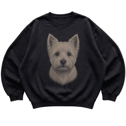 Black Realistic Drawing Westie sweatshirt, flat view