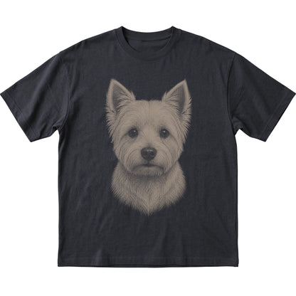 Black Realistic Drawing Westie T-shirt, flat view