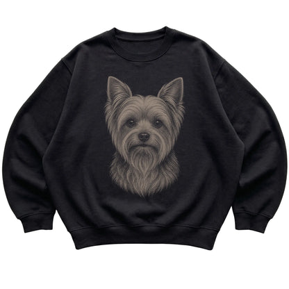 Black Realistic Drawing Yorkie sweatshirt, flat view