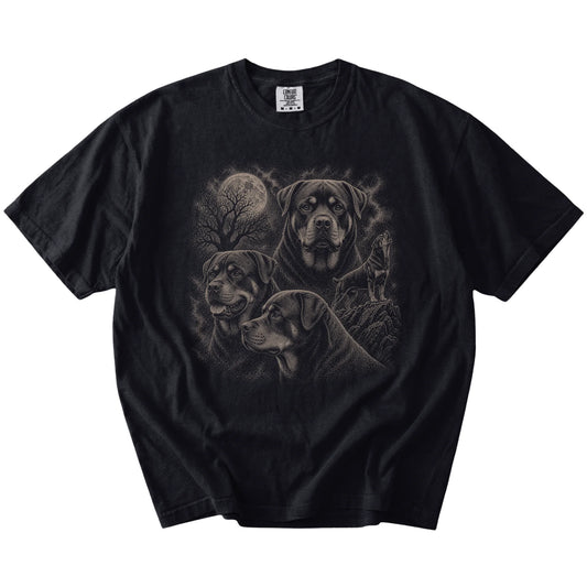 Vintage moon montage featuring Rottweiler on a Black Comfort Colors® T-shirt